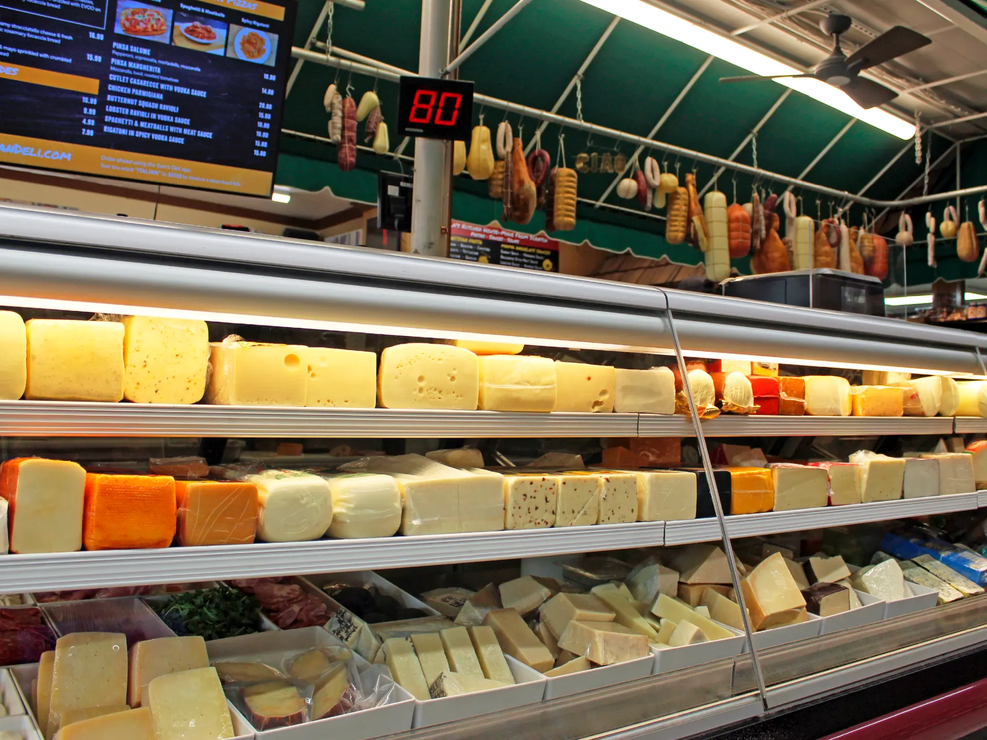 Imported Italian artisan cheeses at Sam's Italian Market