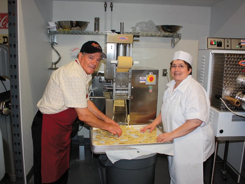Making fresh ravioli by hand in the Sam's kitchen