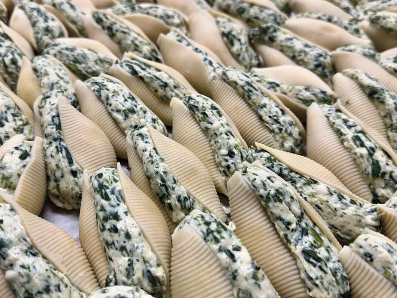 Fresh stuffed shells filled with spinach and ricotta