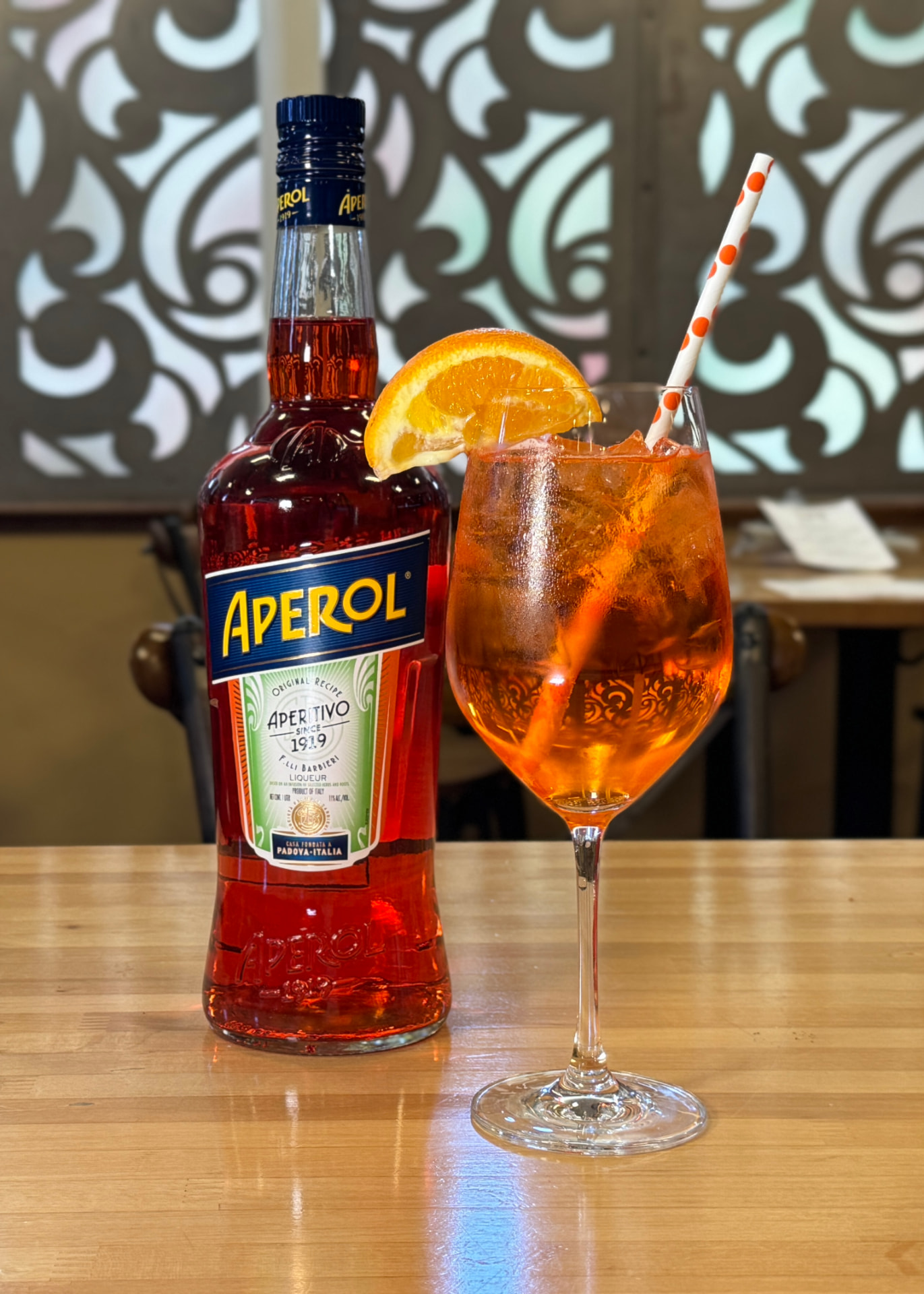 Aperol spritz cocktail served at Sam's